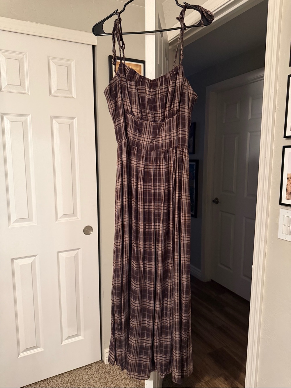 Disturbia Brown Plaid Maxi Dress with Tie Straps